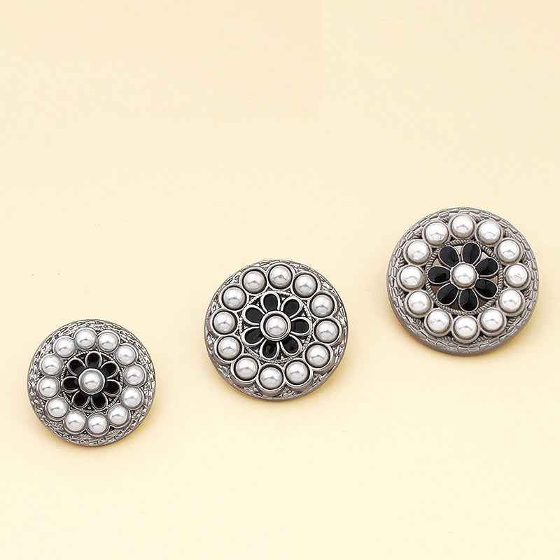 20mm/23mm/25mm Luxury Pearl Flower Alloy Buttons Women's Coats 18pcs