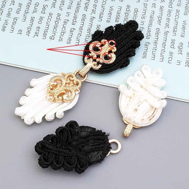 7.5CM Black White Chinese Frog Buttons for Tang Suit Cheongsam 6 Pairs