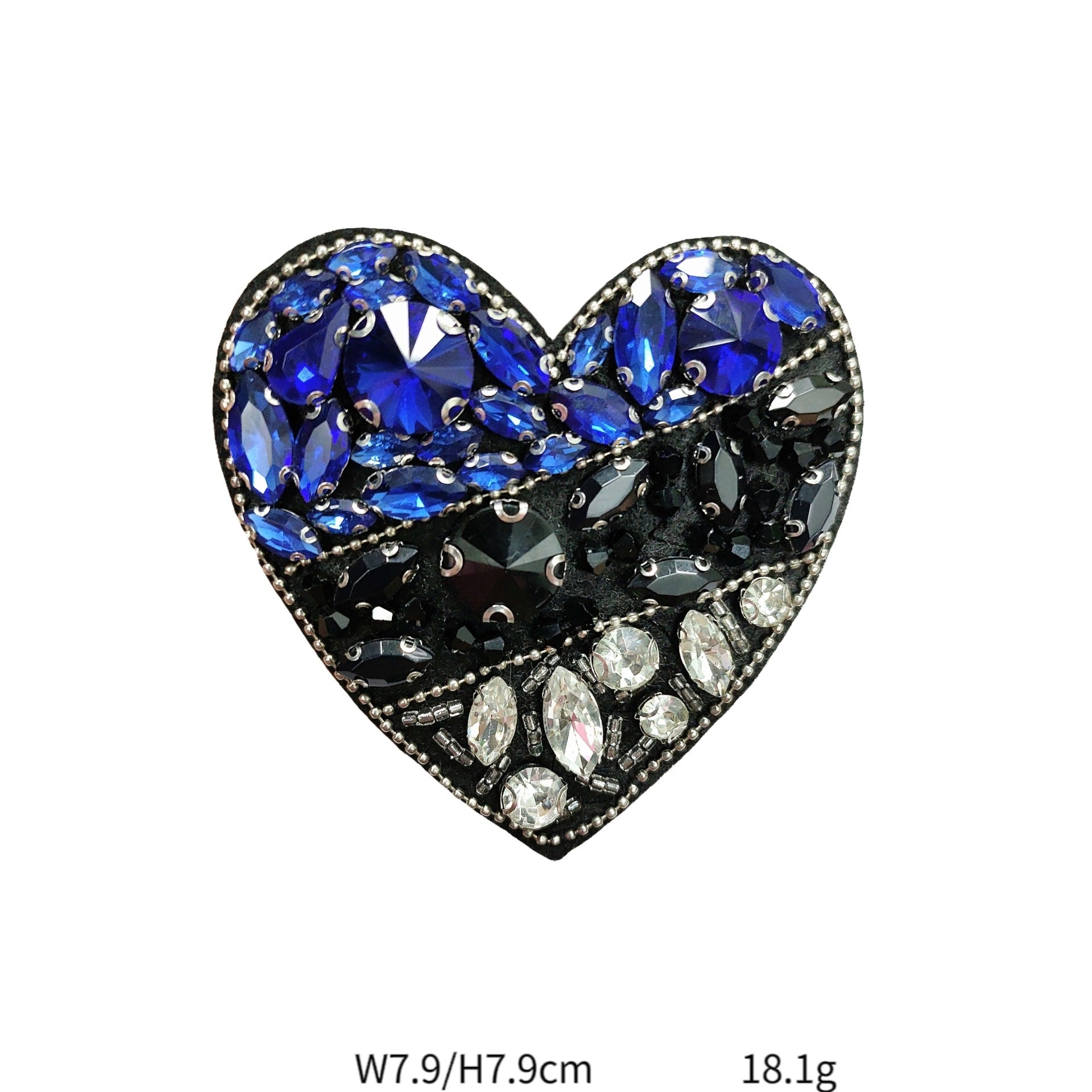 Deep Blue Handcrafted Beaded Heart Owl Fabric Patches 3 Pack
