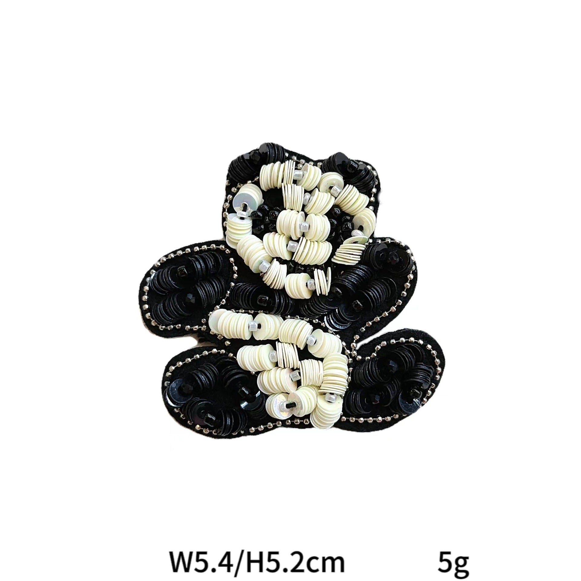 Handcrafted Beaded Black White Heart Bowtie Fabric Patches 5 Pack