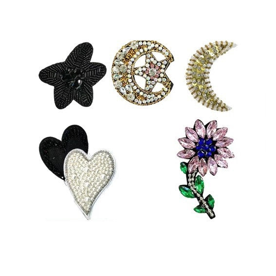 Hand-Sew Colorful 3D Flower Star and Moon Fabric Patches 5 Pack