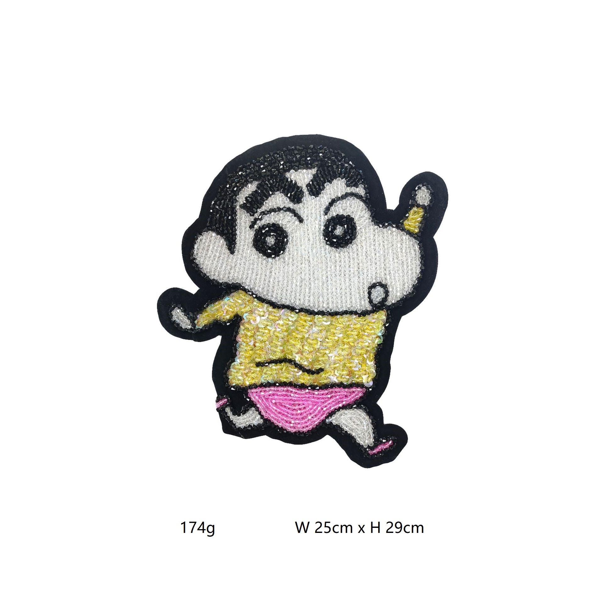Large Crayon Shinchan Applique - Hand-Beaded Sequins Rhinestone Patch