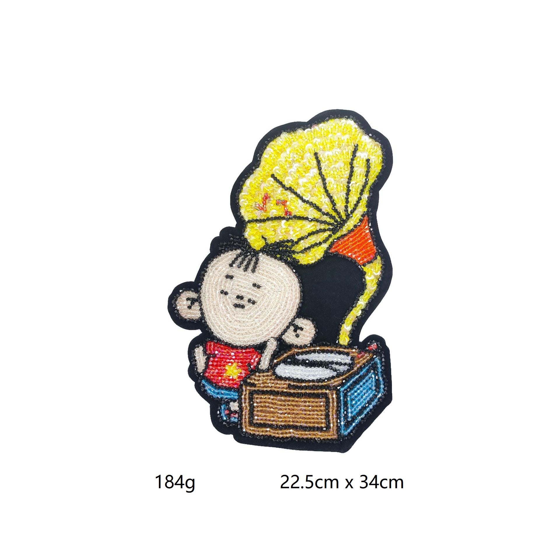 Large Crayon Shinchan Applique - Hand-Beaded Sequins Rhinestone Patch