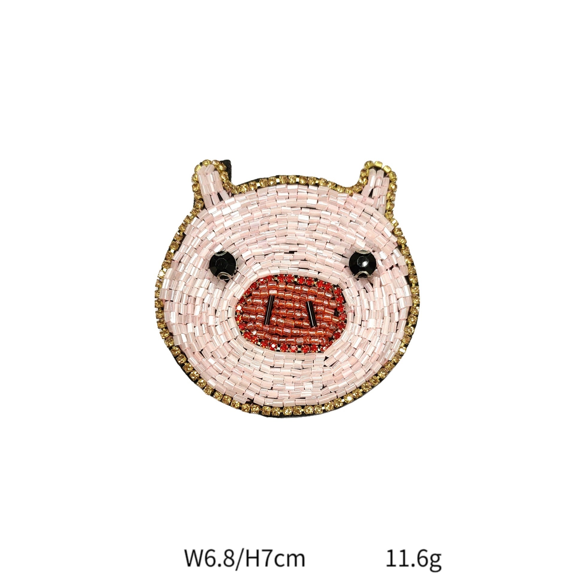 Handcrafted Pig Pattern Beaded Crystal Fabric Patches 5 Pack
