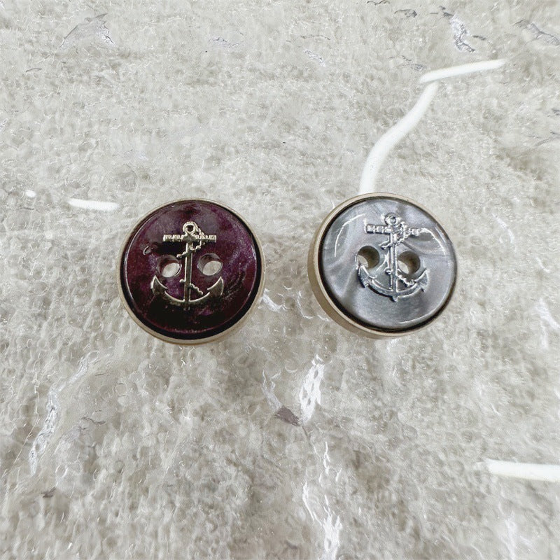 12mm Gray/Magenta Round 2 Hole Resin Alloy Buttons Anchor 20 Pack