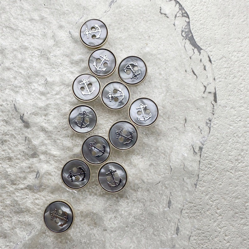 12mm Gray/Magenta Round 2 Hole Resin Alloy Buttons Anchor 20 Pack