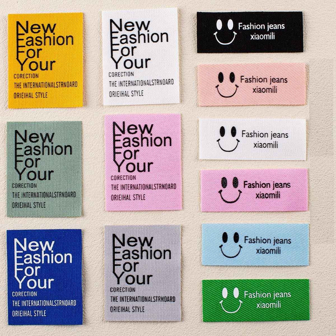 Cheerful 'NEW FASHION FOR YOUR' Pattern - Printed Fabric Label 12PCS - Lots of Buttons
