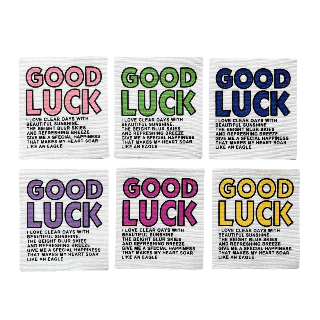 6-Color 'GOOD LUCK' Fabric Patches - 8x7cm 12 Pack - Lots of Buttons