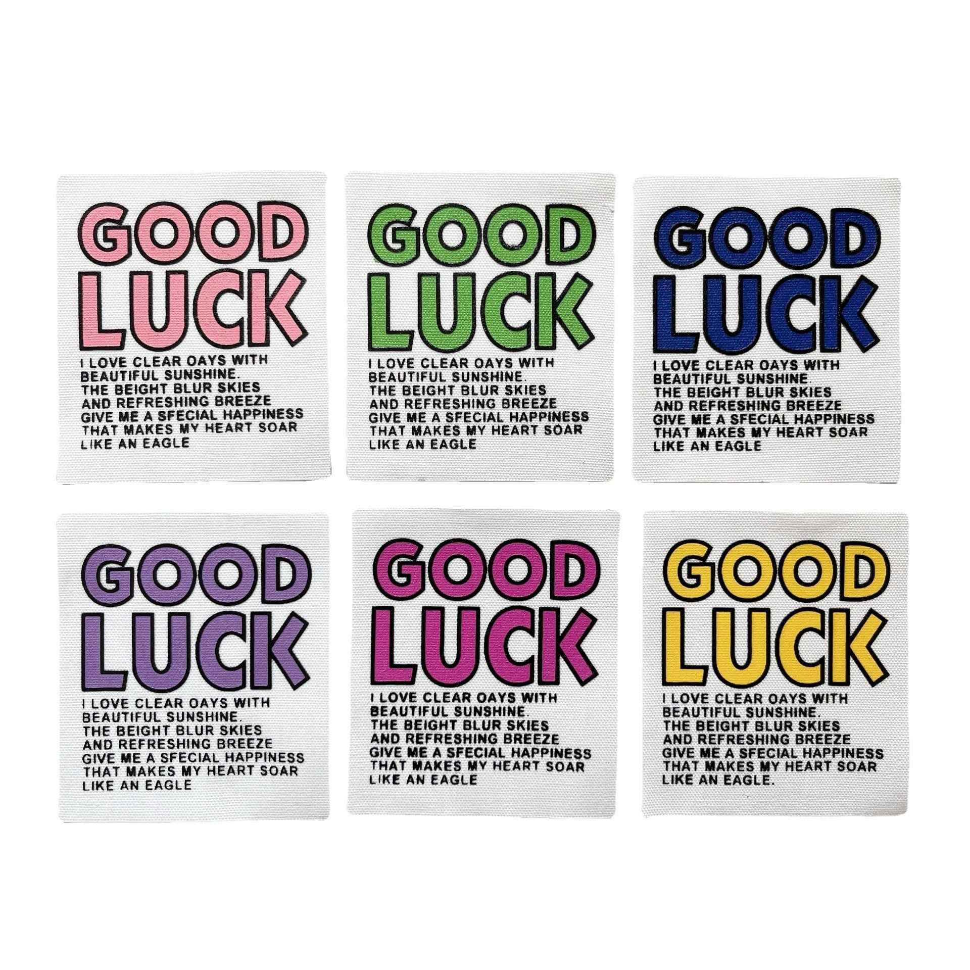 6-Color 'GOOD LUCK' Fabric Patches - 8x7cm 12 Pack - Lots of Buttons