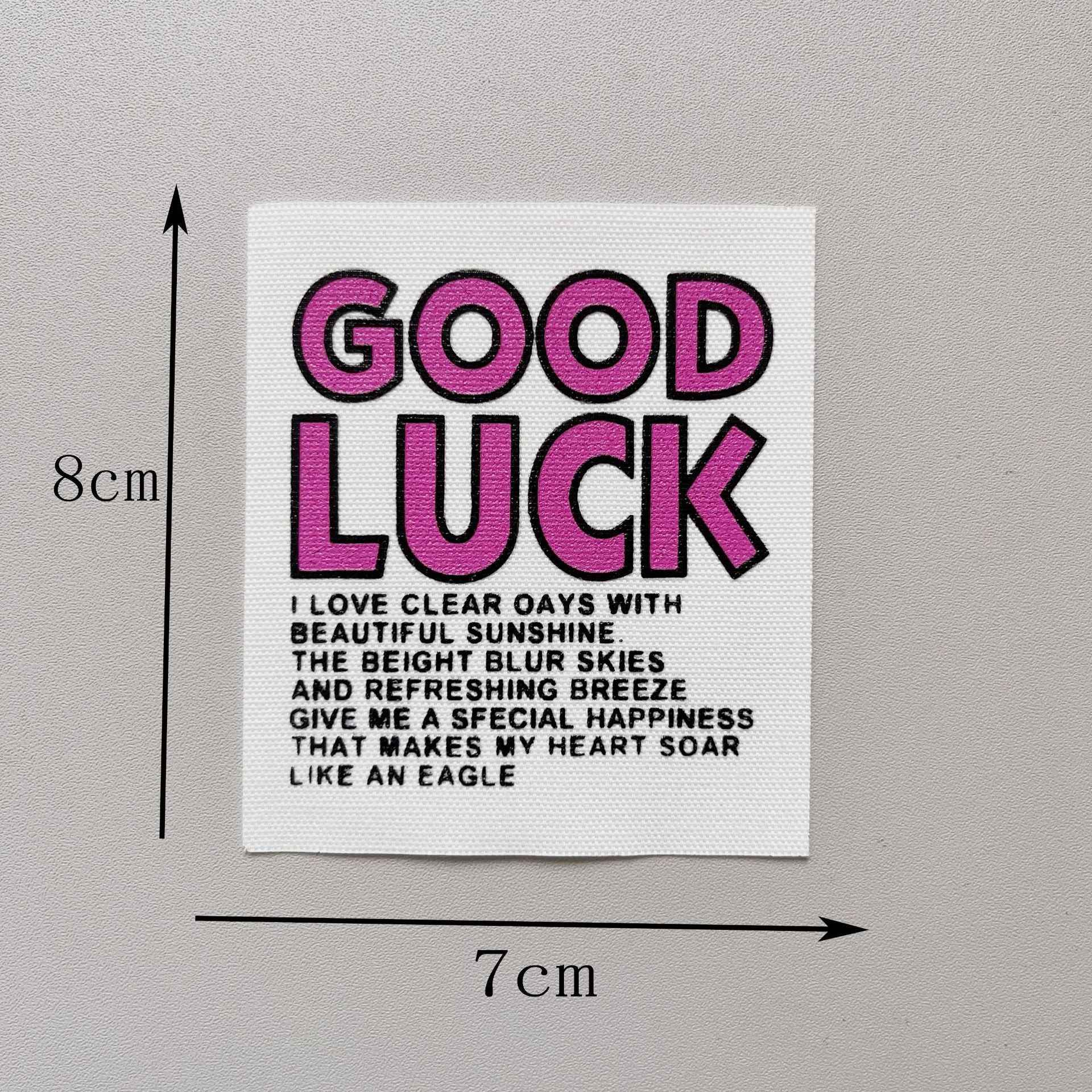 6-Color 'GOOD LUCK' Fabric Patches - 8x7cm 12 Pack - Lots of Buttons