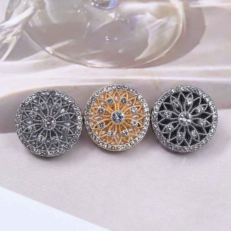 Gunmetal/Gold/Silver Rhinestone Luxury Metal Shank Buttons 10pcs