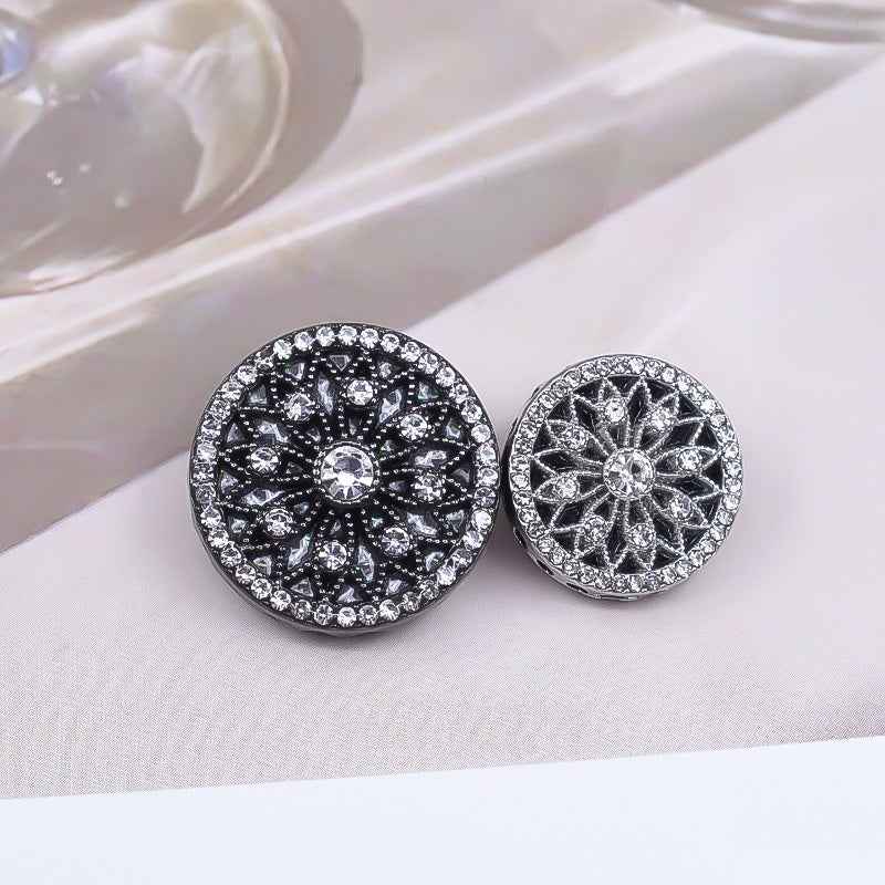 Gunmetal/Gold/Silver Rhinestone Luxury Metal Shank Buttons 10pcs