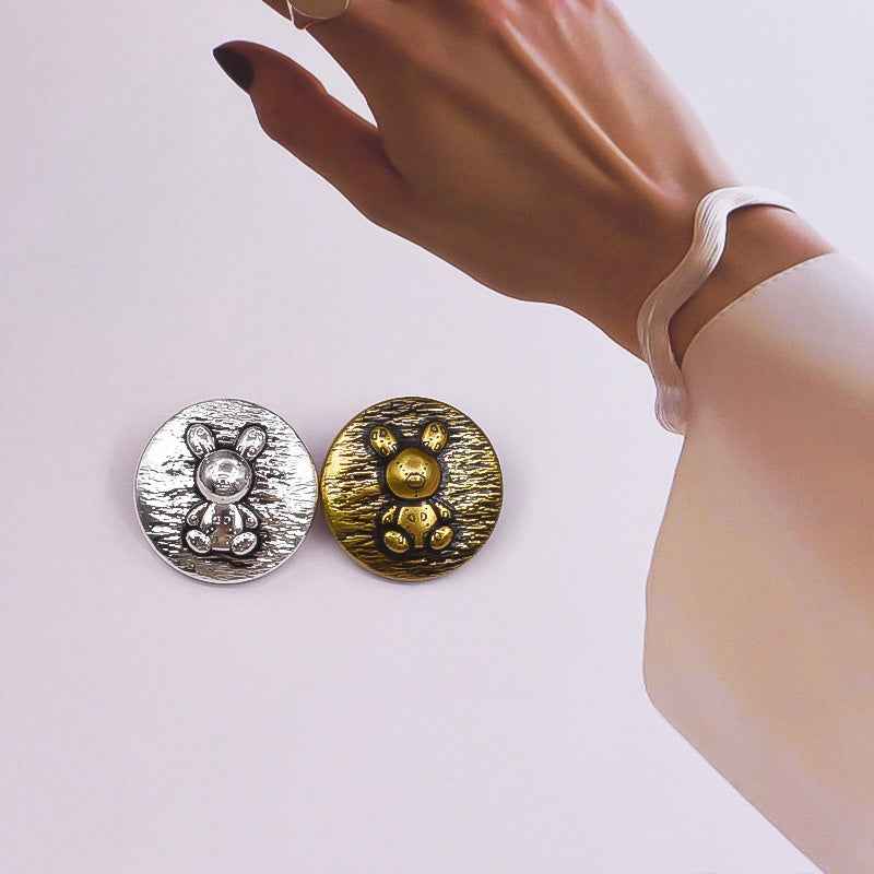 Vintage Round Gold Silver Rabbit Embossed Metal Shank Buttons 20 Pack