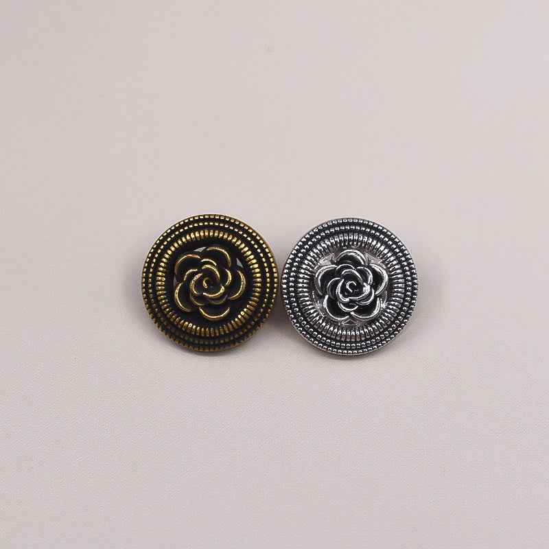 Vintage Gold/Nickel Black Oil Tone Hollow Rose Metal Buttons 18 Pack