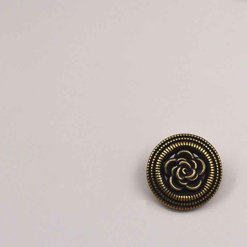 Vintage Gold/Nickel Black Oil Tone Hollow Rose Metal Buttons 18 Pack