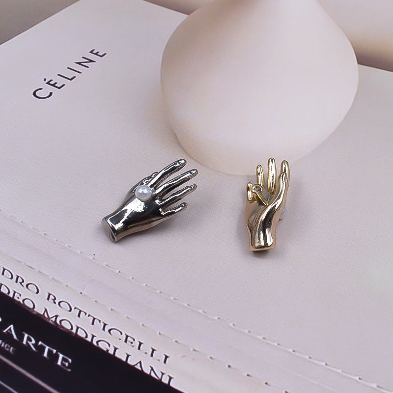 27x13mm Gold & Silver Metal Palm-Shaped Pearl Buttons 20pcs
