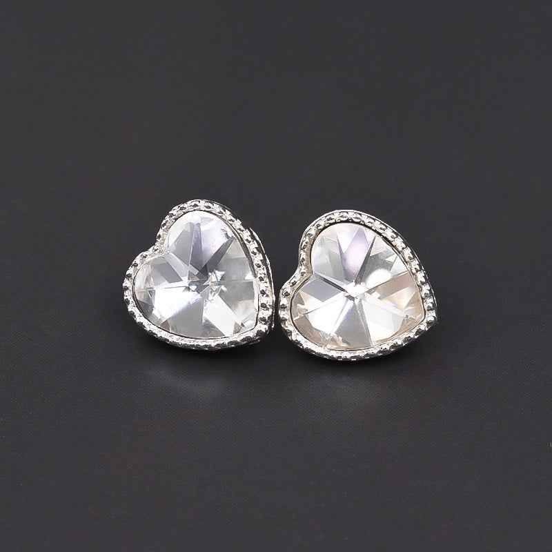 Silver Heart Shaped Crystal Metal Button for Women's Dresses 20PCS