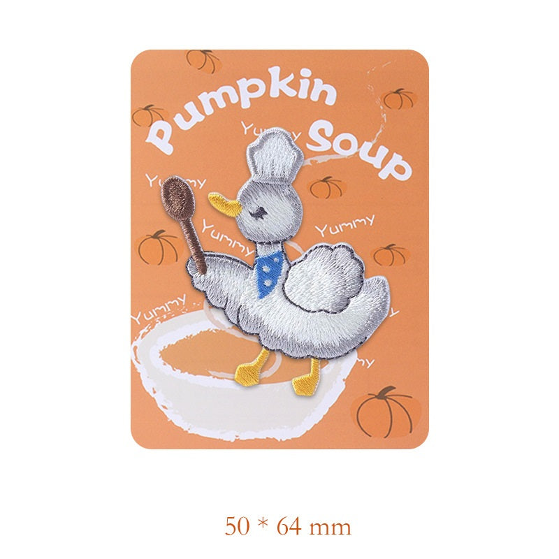 Self-Adhesive Pumpkin Soup Rabbit Duck Squirrel Embroidered Patches 4 Pack