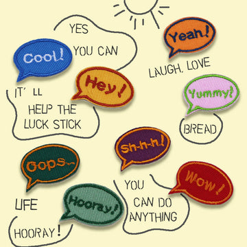 2X3CM Self-Adhesive English Interjection Embroidered Patches 8 Pack