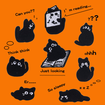 Self-Adhesive Little Black Cat Embroidered Patches 10 Pack