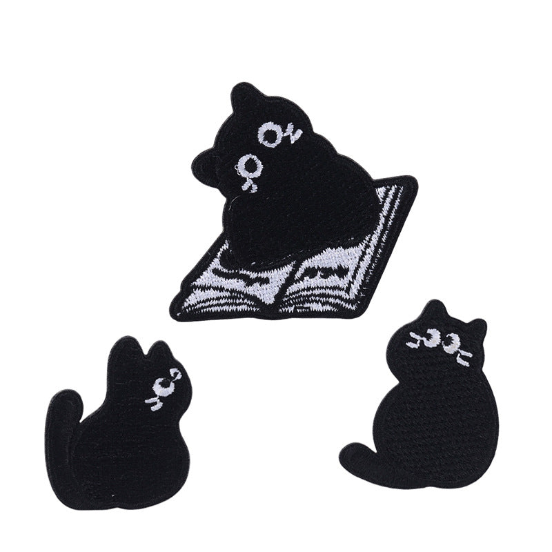 Self-Adhesive Little Black Cat Embroidered Patches 10 Pack
