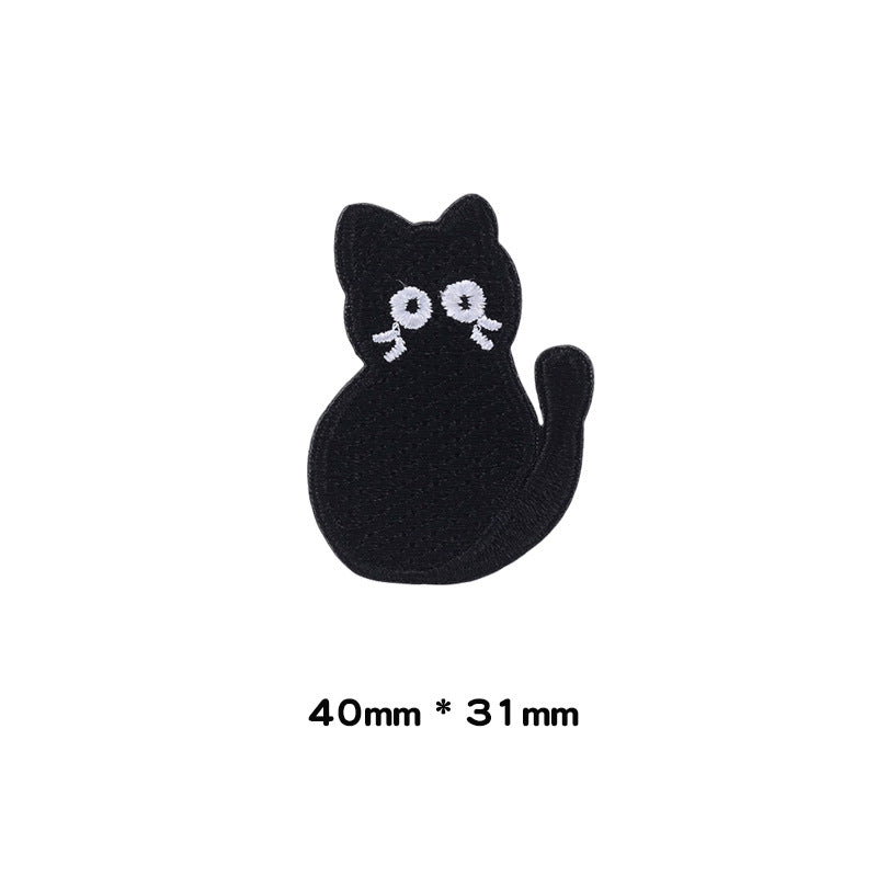 Self-Adhesive Little Black Cat Embroidered Patches 10 Pack