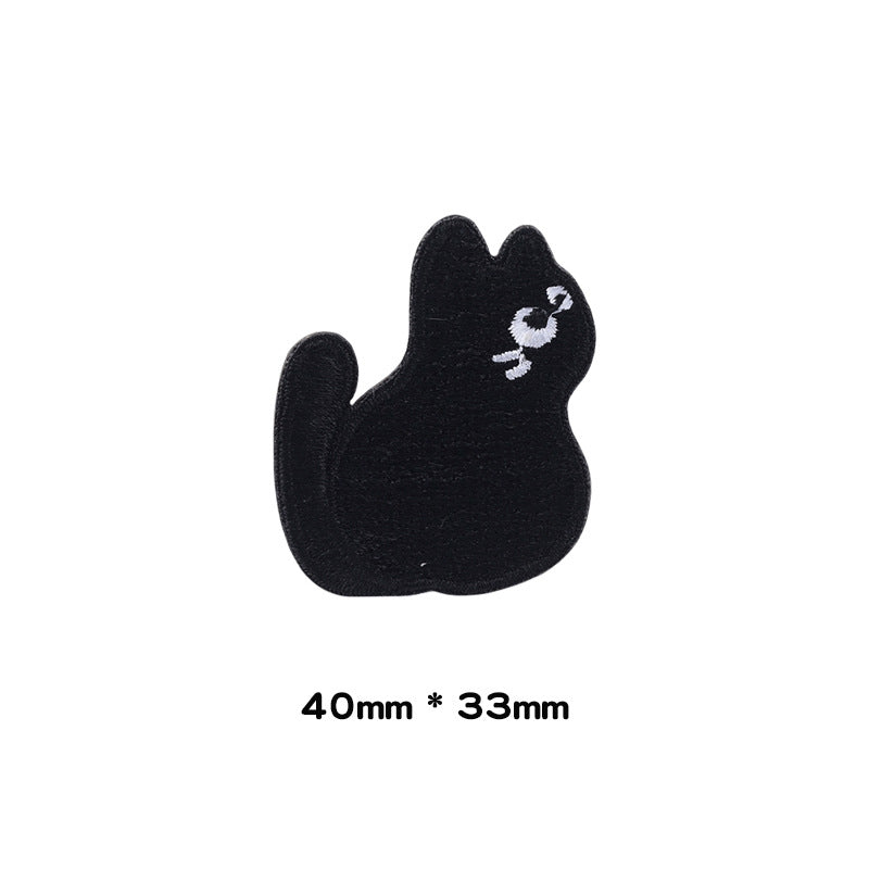 Self-Adhesive Little Black Cat Embroidered Patches 10 Pack