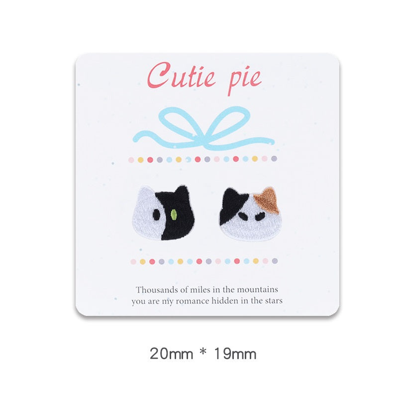 20mm Self-Adhesive Cat Head Embroidered Patches 12pcs