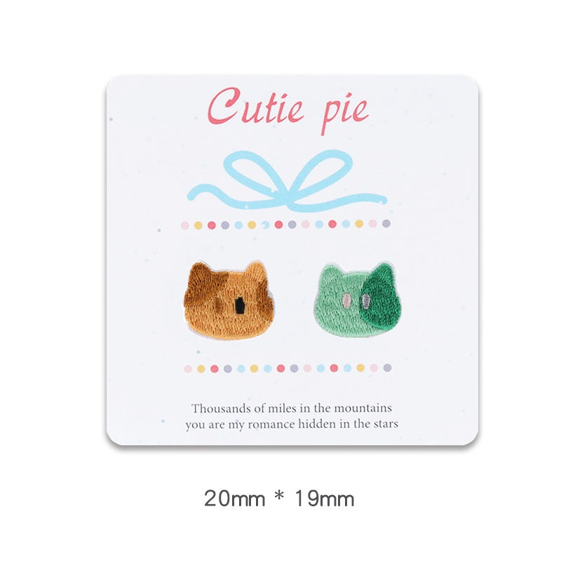 20mm Self-Adhesive Cat Head Embroidered Patches 12pcs