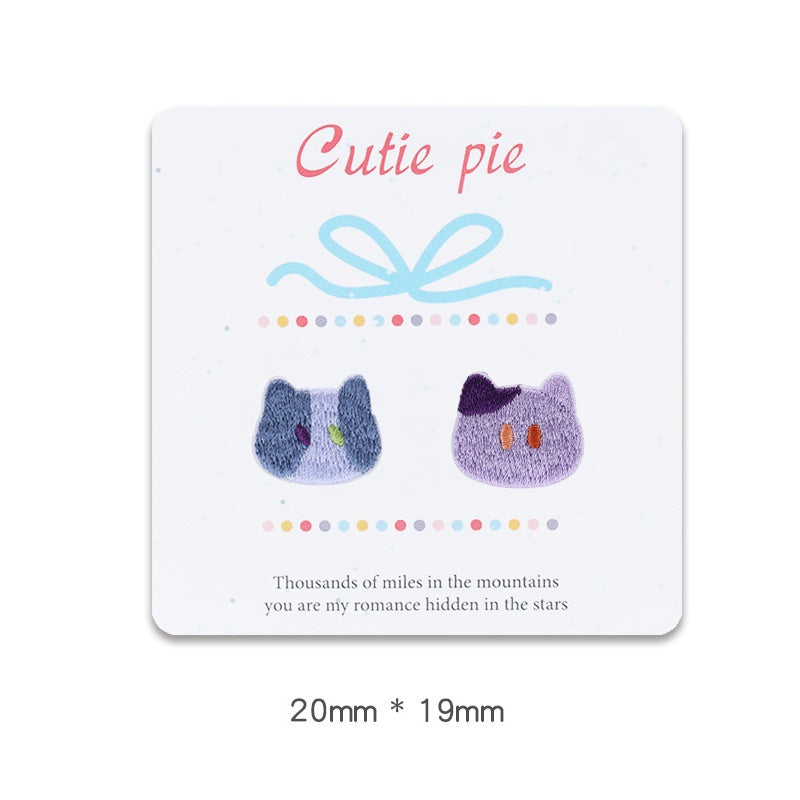 20mm Self-Adhesive Cat Head Embroidered Patches 12pcs