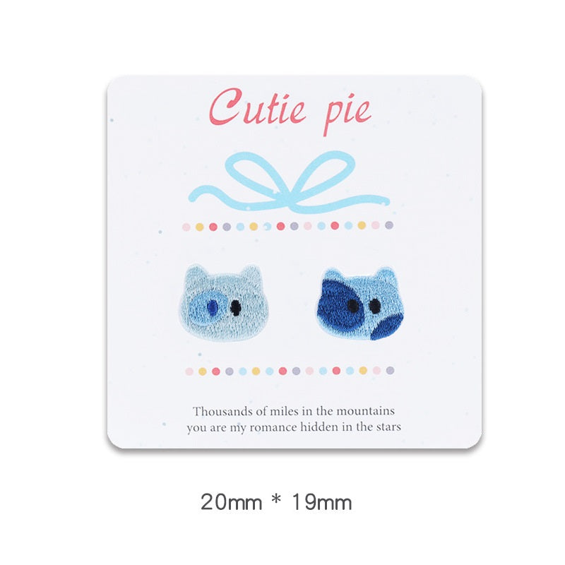 20mm Self-Adhesive Cat Head Embroidered Patches 12pcs
