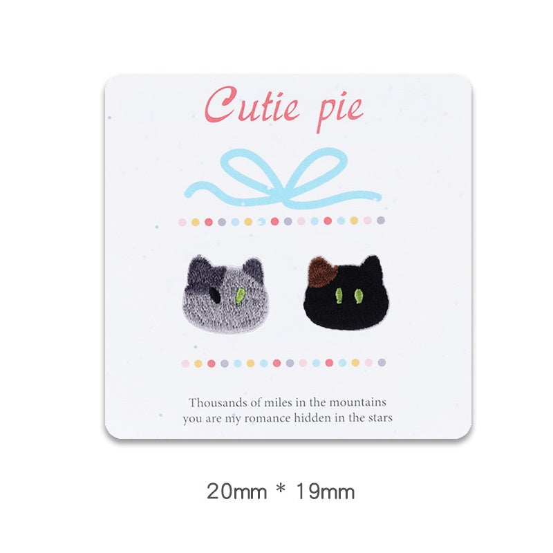 20mm Self-Adhesive Cat Head Embroidered Patches 12pcs