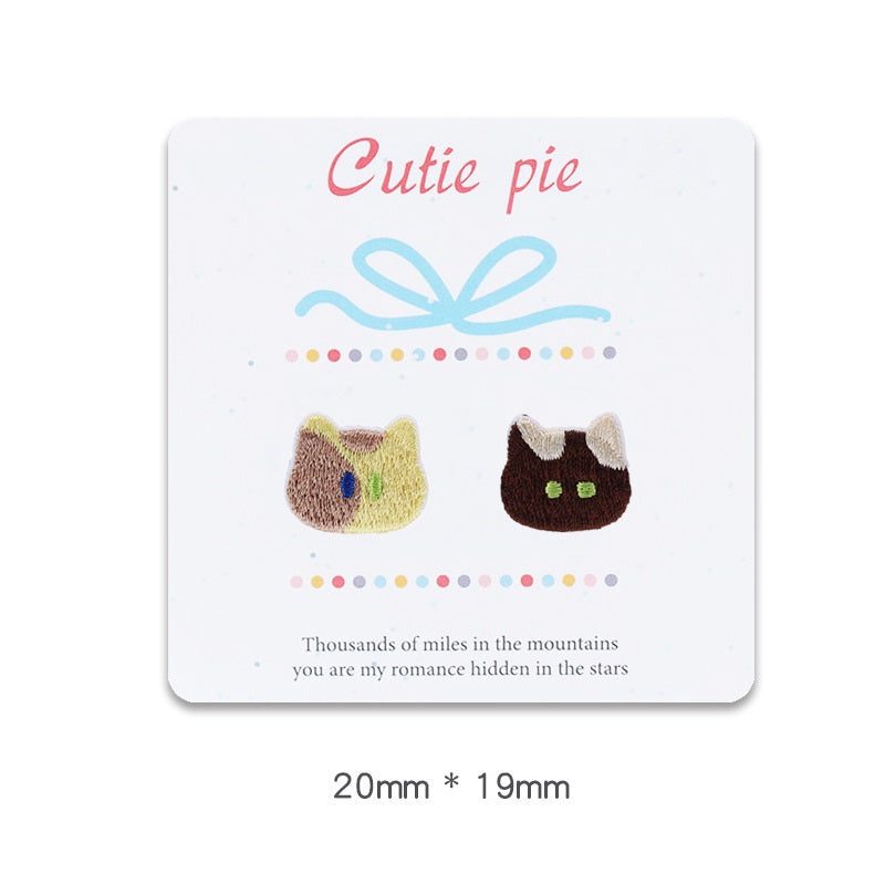 20mm Self-Adhesive Cat Head Embroidered Patches 12pcs