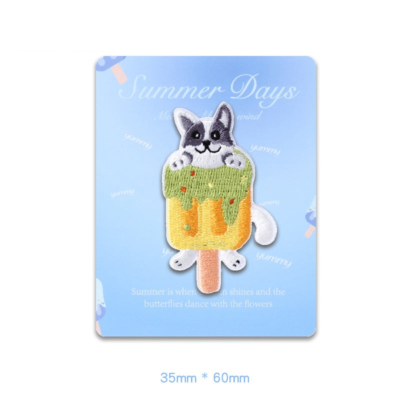 Whimsical Self-Adhesive Animal & Ice Pop Embroidered Patches 4 Pack