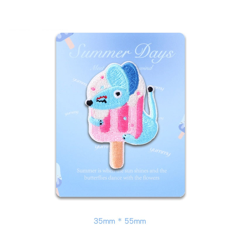 Whimsical Self-Adhesive Animal & Ice Pop Embroidered Patches 4 Pack