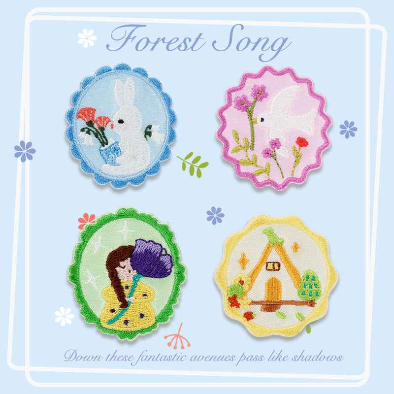 'Forest Song' Self - Adhesive Embroidered Patch 4pcs - Lots of Buttons