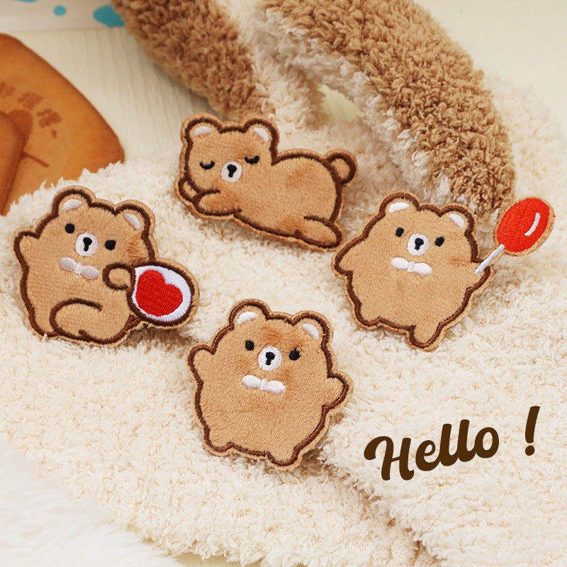 Self-Adhesive Plush Bread Bear Embroidered Patches 9 Pack