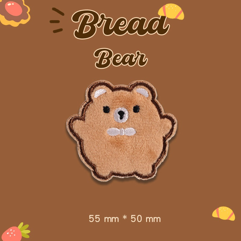 Self-Adhesive Plush Bread Bear Embroidered Patches 9 Pack