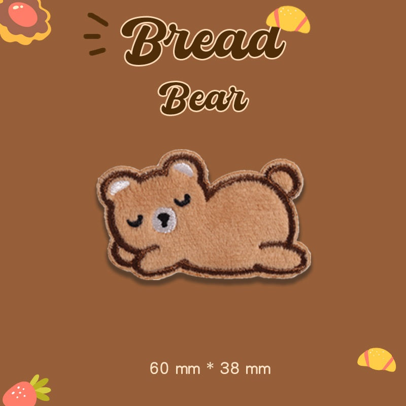 Self-Adhesive Plush Bread Bear Embroidered Patches 9 Pack