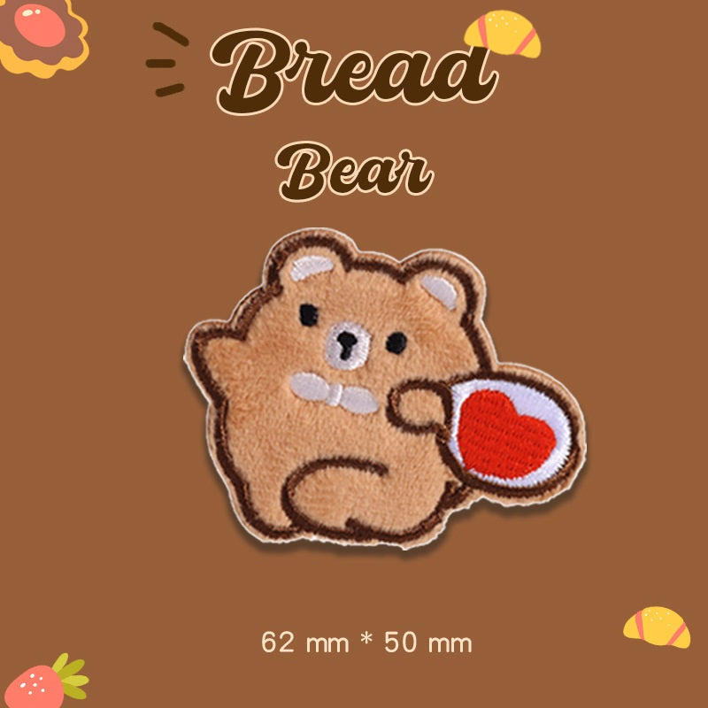 Self-Adhesive Plush Bread Bear Embroidered Patches 9 Pack