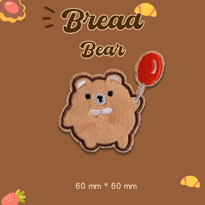 Self-Adhesive Plush Bread Bear Embroidered Patches 9 Pack