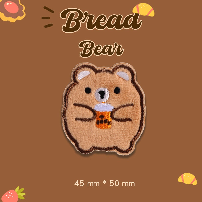 Self-Adhesive Plush Bread Bear Embroidered Patches 9 Pack