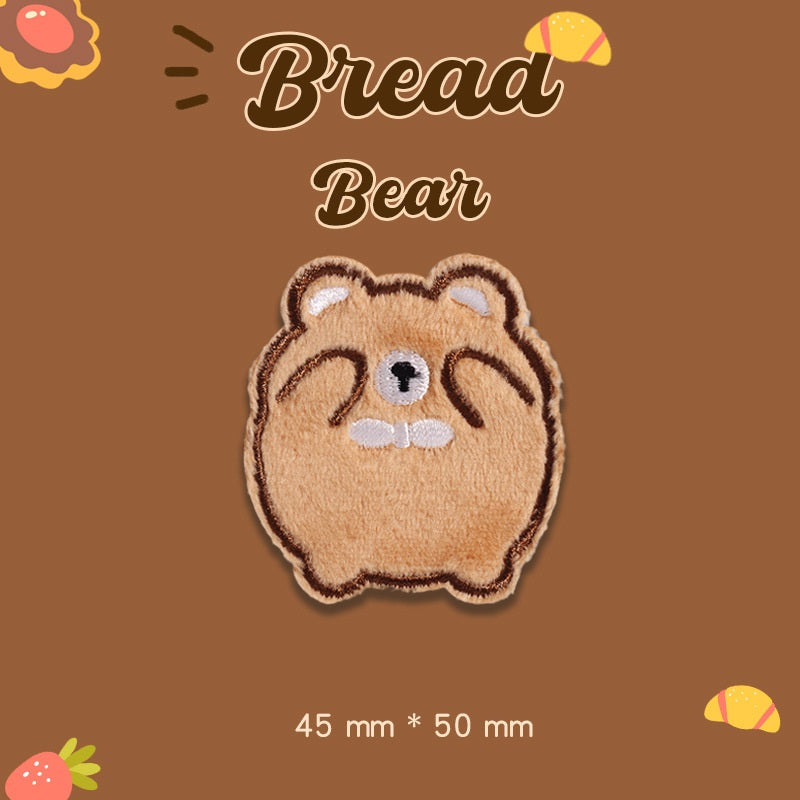 Self-Adhesive Plush Bread Bear Embroidered Patches 9 Pack