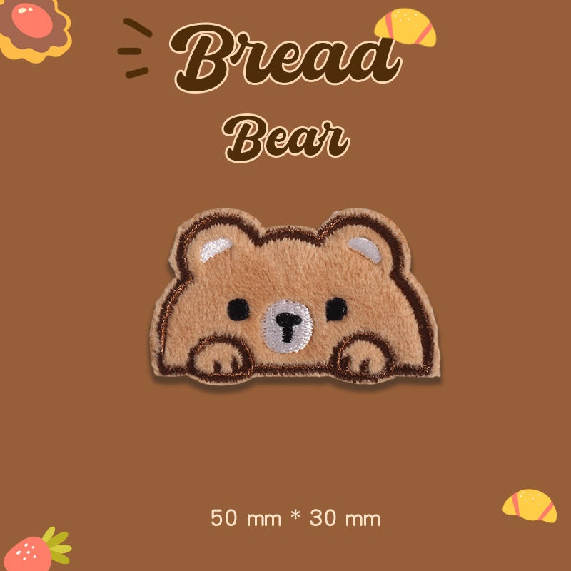 Self-Adhesive Plush Bread Bear Embroidered Patches 9 Pack