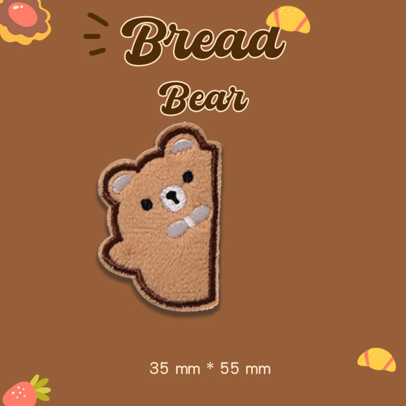 Self-Adhesive Plush Bread Bear Embroidered Patches 9 Pack