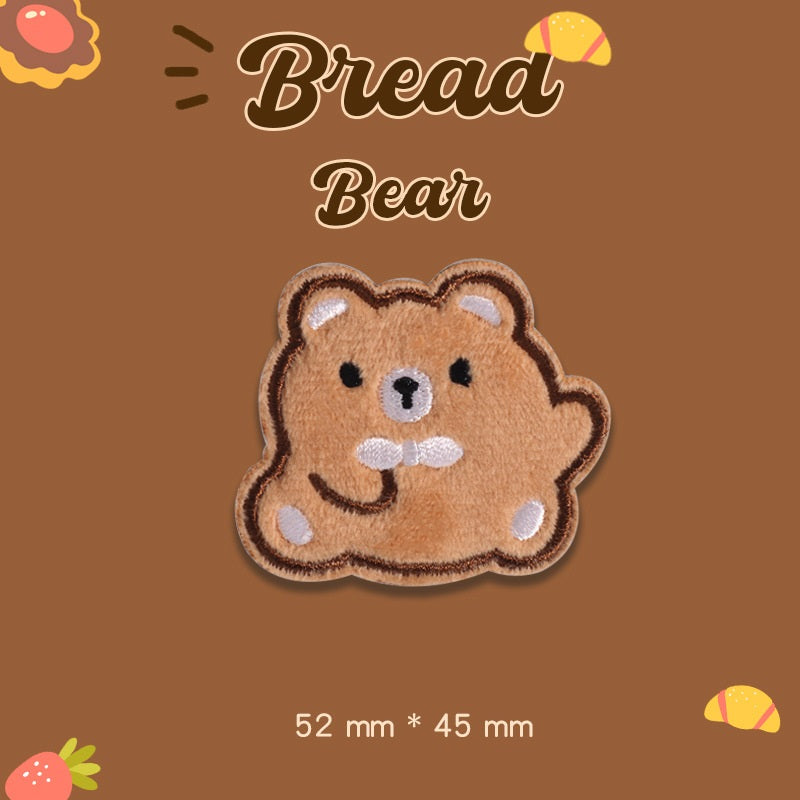 Self-Adhesive Plush Bread Bear Embroidered Patches 9 Pack
