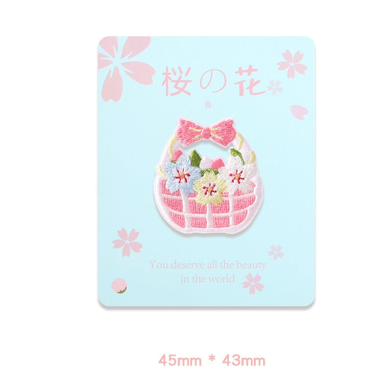 Self-Adhesive Pink Rabbit Sakura Embroidered Patches 10PCS