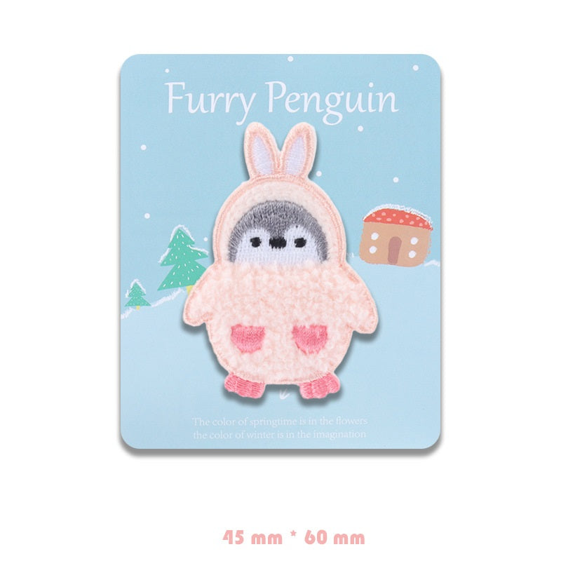 Adorable Self-Adhesive Furry Penguin Embroidered Patches 5 Pack