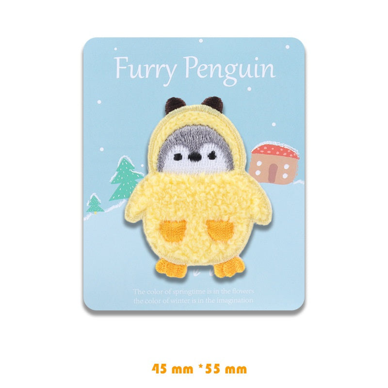 Adorable Self-Adhesive Furry Penguin Embroidered Patches 5 Pack