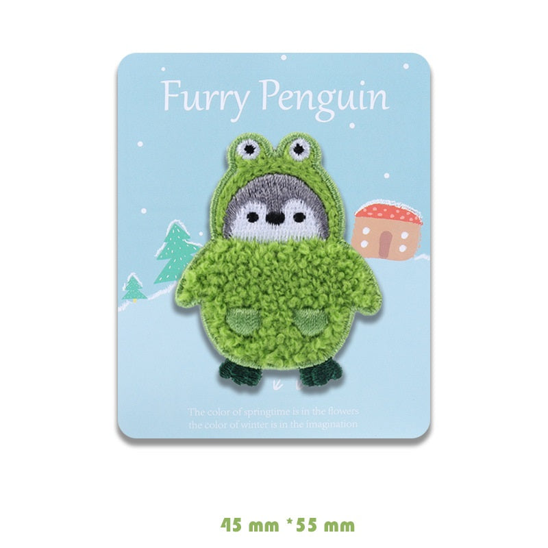 Adorable Self-Adhesive Furry Penguin Embroidered Patches 5 Pack